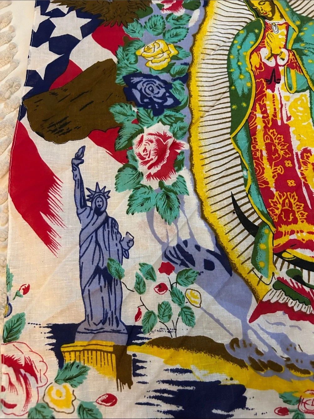 Virgin of Guadalupe Graphic Bandana Scarf - Multicolor 22"x22" Mexico - Picture 4 of 5